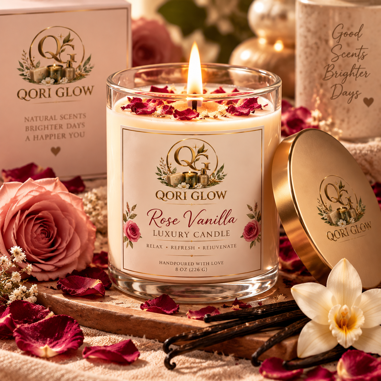 Qori Glow Rose Vanilla Luxury Candle